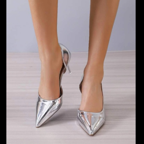 Metallic Point Toe Stiletto Pumps - Picture 2 of 5